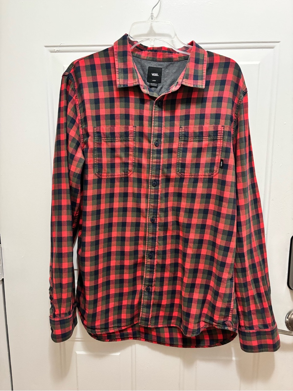 Vans Red and Black Plaid Button-Down Shirt Tailored Fit